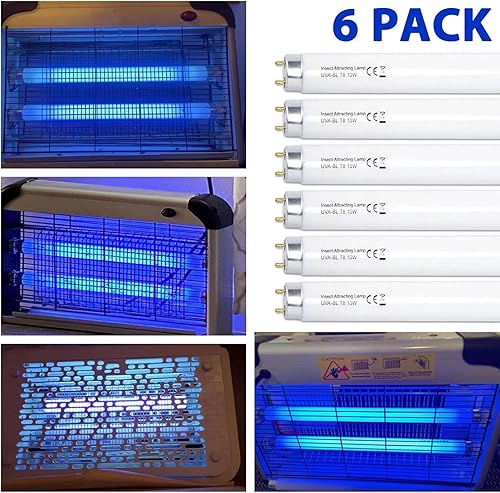Miniatura 4 de Paquete de 6 bombillas T8F10W BL de repuesto de 10 W, tubo fluorescente de 10 vatios para dispositivo de 20 W, luz negra de 365 nm de 13 pulgadas