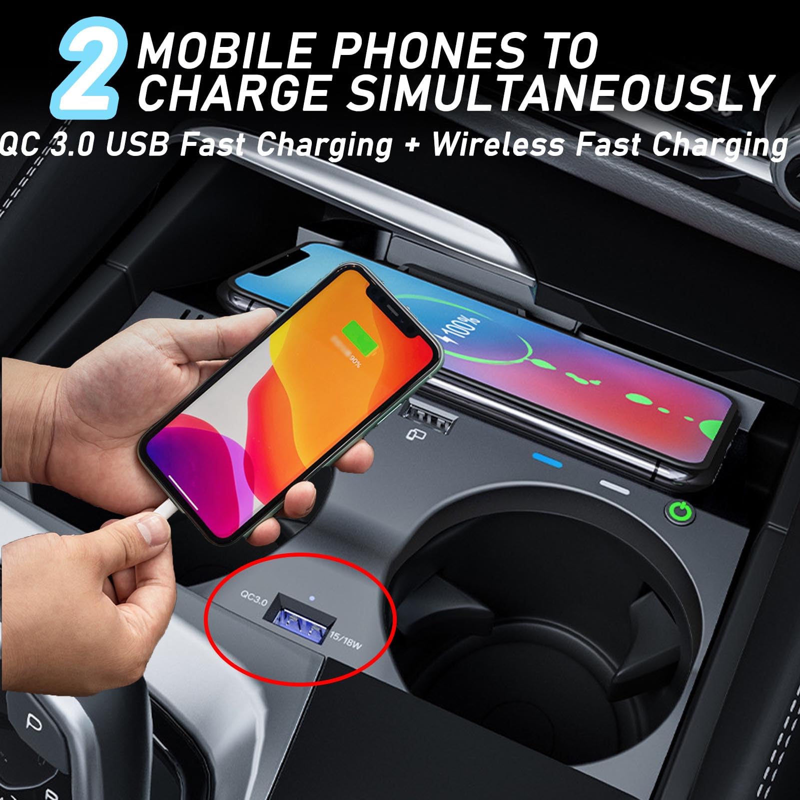 Caricabatterie Wireless per Auto per Serie 5/M5, Serie 6 GT/M6, Tutti i Modelli, Accessorio con Ricarica Rapida Wireless da 15 W e USB Qc3.0, Regalo per la Famiglia