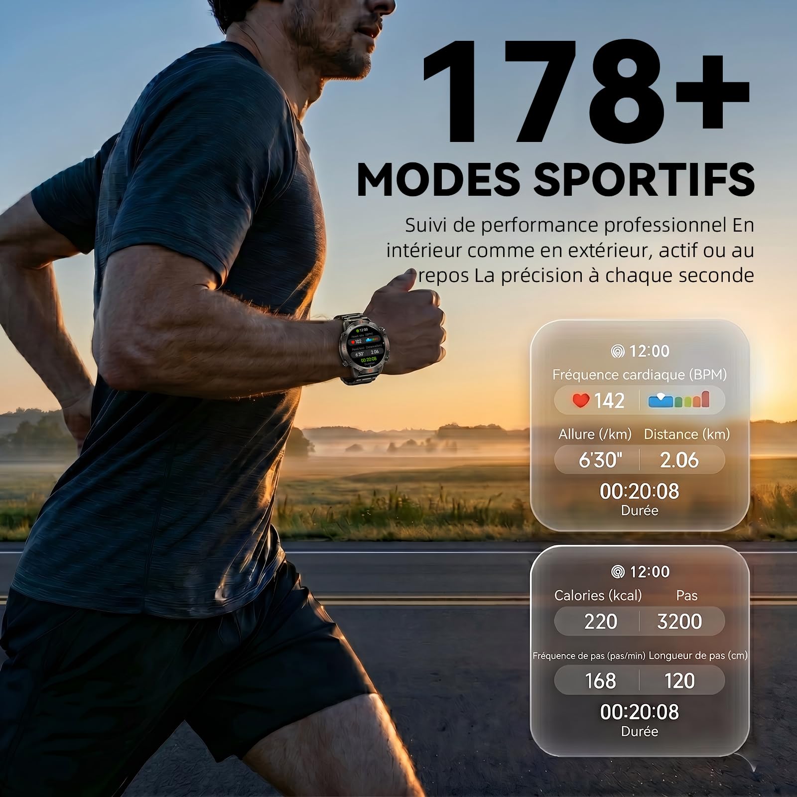WalkerFit Robuste Smartwatch Herren mit GPS, 1,43" AMOLED, Outdoor Design | 5ATM wasserdicht, Bluetooth-Anrufe, 178+ Sportmodi, Herzfrequenz, Schlafanalyse, lange Akkulaufzeit, Android & iOS