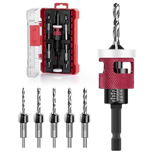 Juego de brocas avellanadas  5 brocas avellanadas con tope de baja profundidad de fricción, brocas cónicas HSS M2 reemplazables, brocas de carburo