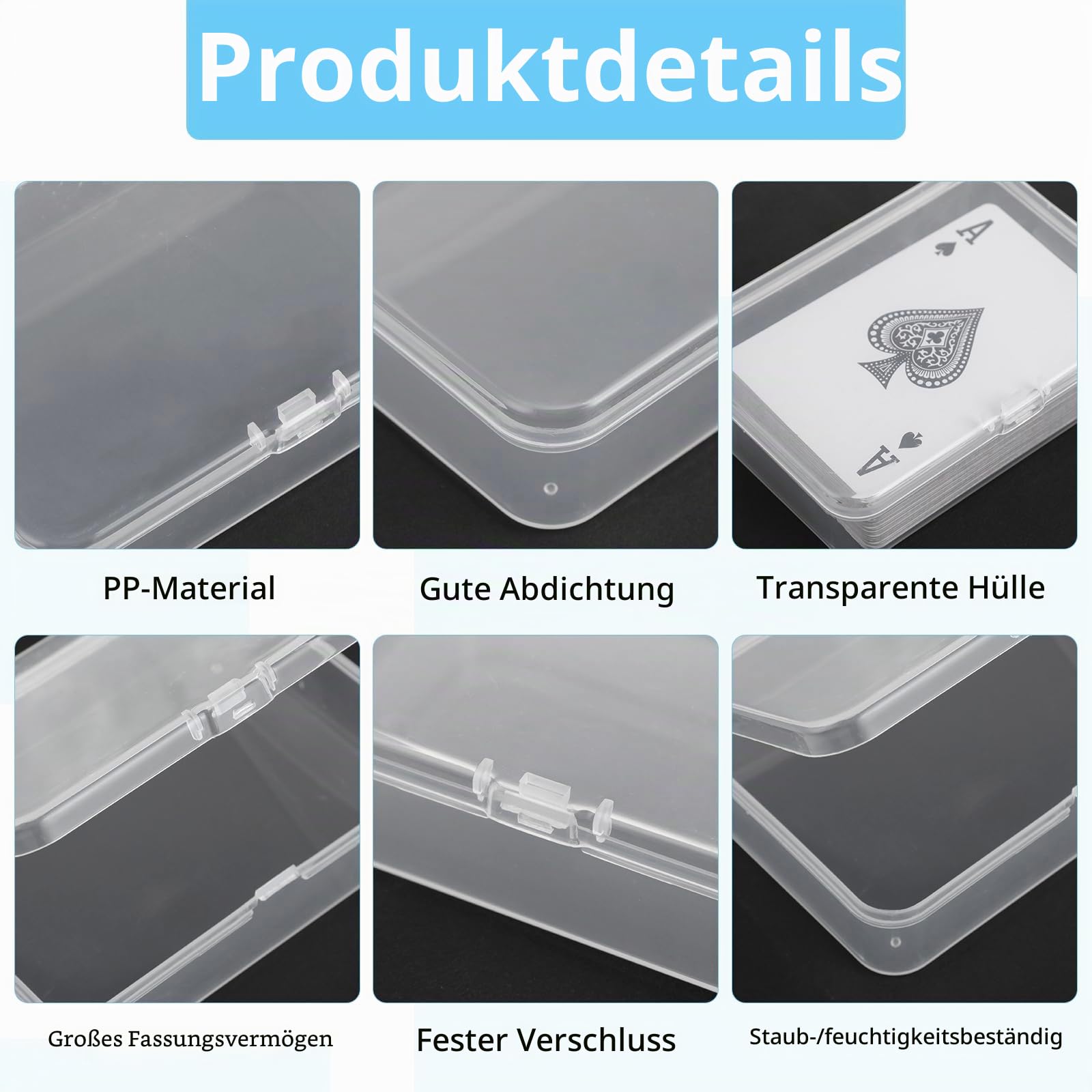 16er-Set Karten Aufbewahrungsbox, Spielkarten Etui, Kartenbox, Karten Box | Kompakt, mit Deckel und leicht zu transportieren; ideal zur Aufbewahrung von Spielkarten, Sammelkarten und kleinem Zubehör