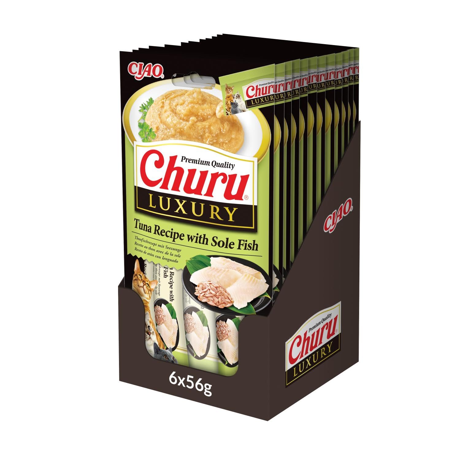 Ciao Churu Luxury Sticks by INABA Cat Treat - Tuna with Sole Fish Recipe (48 x 14g) / Soft & Creamy Luxury Cat Treat, Delicious & Healthy Snack, Purée Food Topper, Pill Assist, Natural, Grain Free