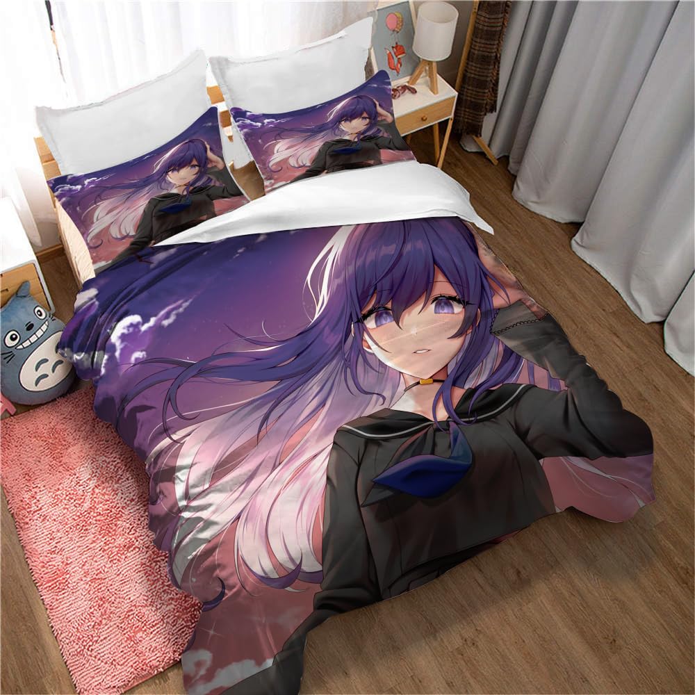 Cotton Pure Project Sekai Colorful Stage! Feat. Hatsune Miku Bedskirt Set Thickened Bed Sheet Quilt Cover 3PC Bedding (135x200cm(Single),HM 02)