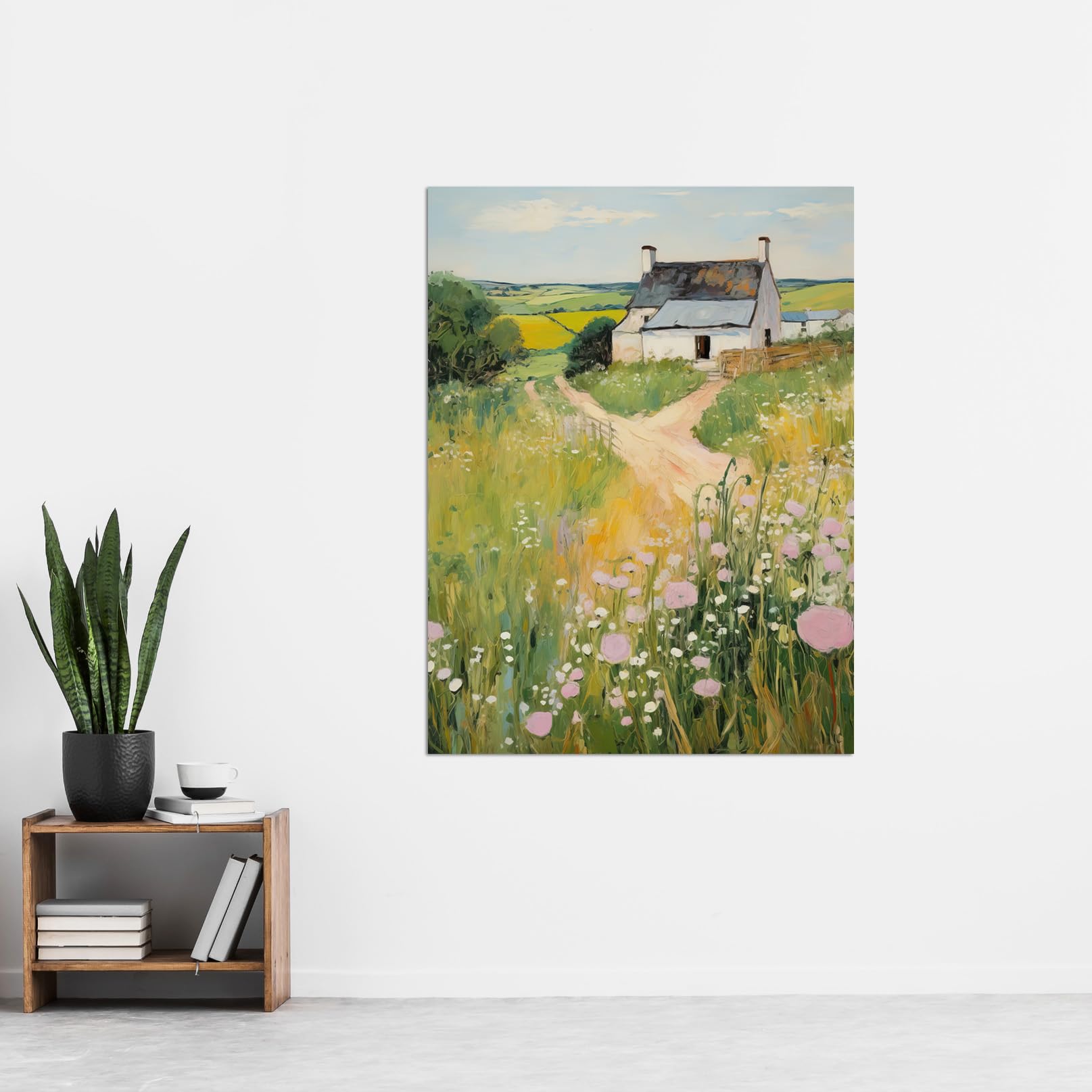 Artery8 Country Farmhouse Cottage Scene Traditional Landscape Oil Painting Meadows Countryside Summer Extra Large XL Wall Art Poster Print - Image 2
