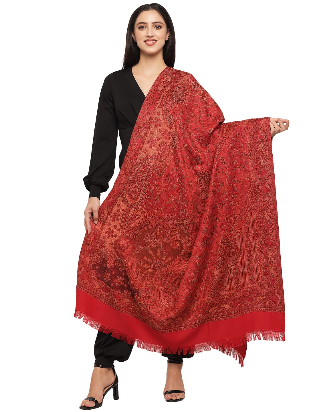 pashtush Women's Jamawar Shawl, Maroon-picture-50