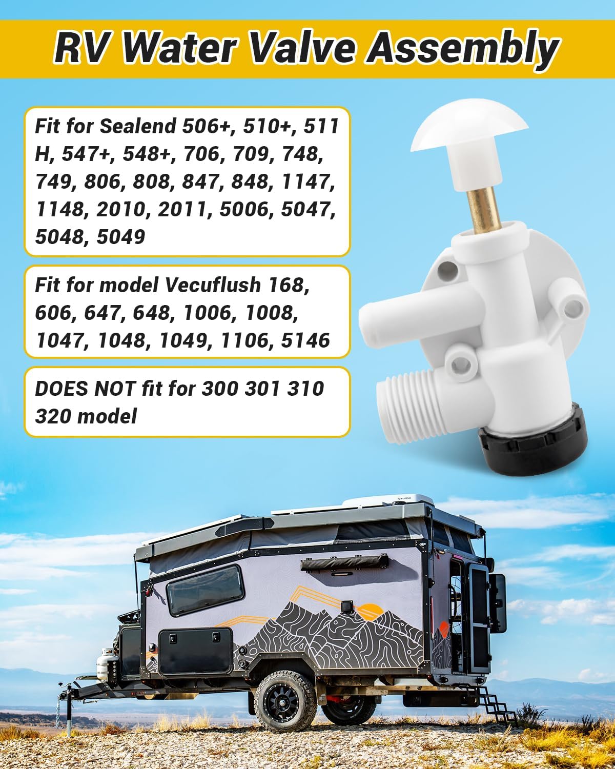 2 Set Fit for Dometic RV Water Valve Assembly Fit for ealand EcoVac Vacuflush Pedal Flush Toilets Camper Trailer Toilet Repair Kit Replace 385314349 with Installation Screws*4
