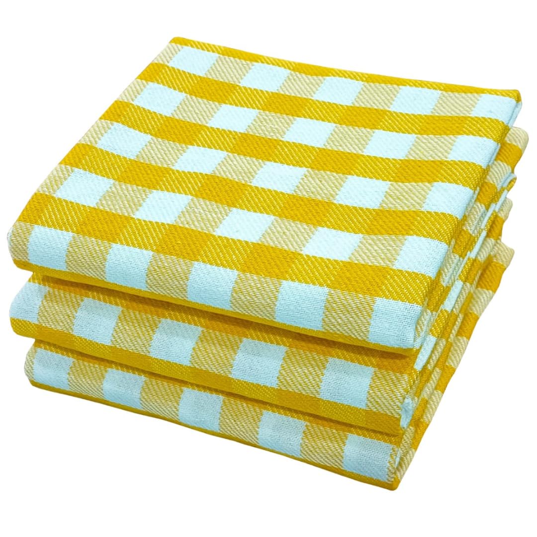 AM Safe X 17x17 Inch 100% Cotton Kitchen Towels/Napkins – Tea Towels, Dish Cloths, Table & Fridge Cleaning, Roti Napkins – Pack of 3 (Yellow & White)-image-24