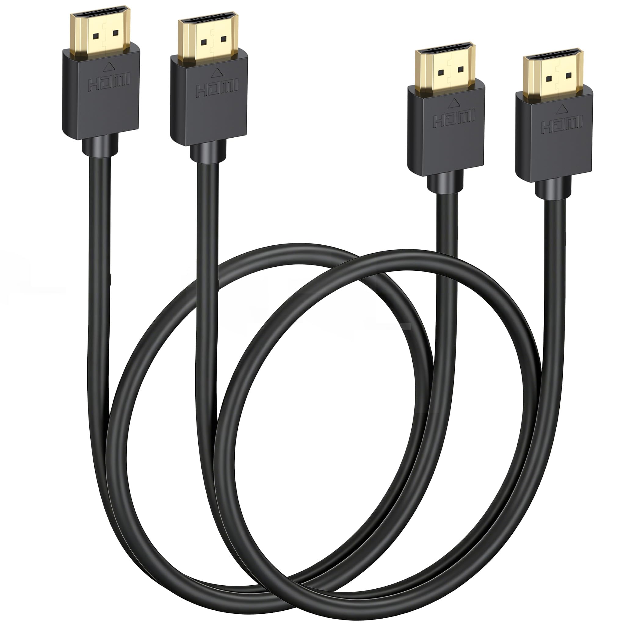 Lot de 2 câbles HDMI courts de 6,1 m vers HDMI 4K, câble HDMI 2.0 fin flexible avec 4K @ 60 Hz, 2K @ 165/144 Hz, HDCP 2.2, HDR, ARC et CL3 | pour appareil photo, ordinateur portable, moniteur, TV