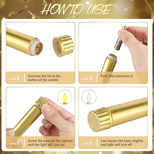 Miniatura 3 de Fumete 16 velas sin llama con base dorada, funciona con pilas, velas LED para decoración de Navidad, fiestas, hogar, boda, cenas, 16 unidades