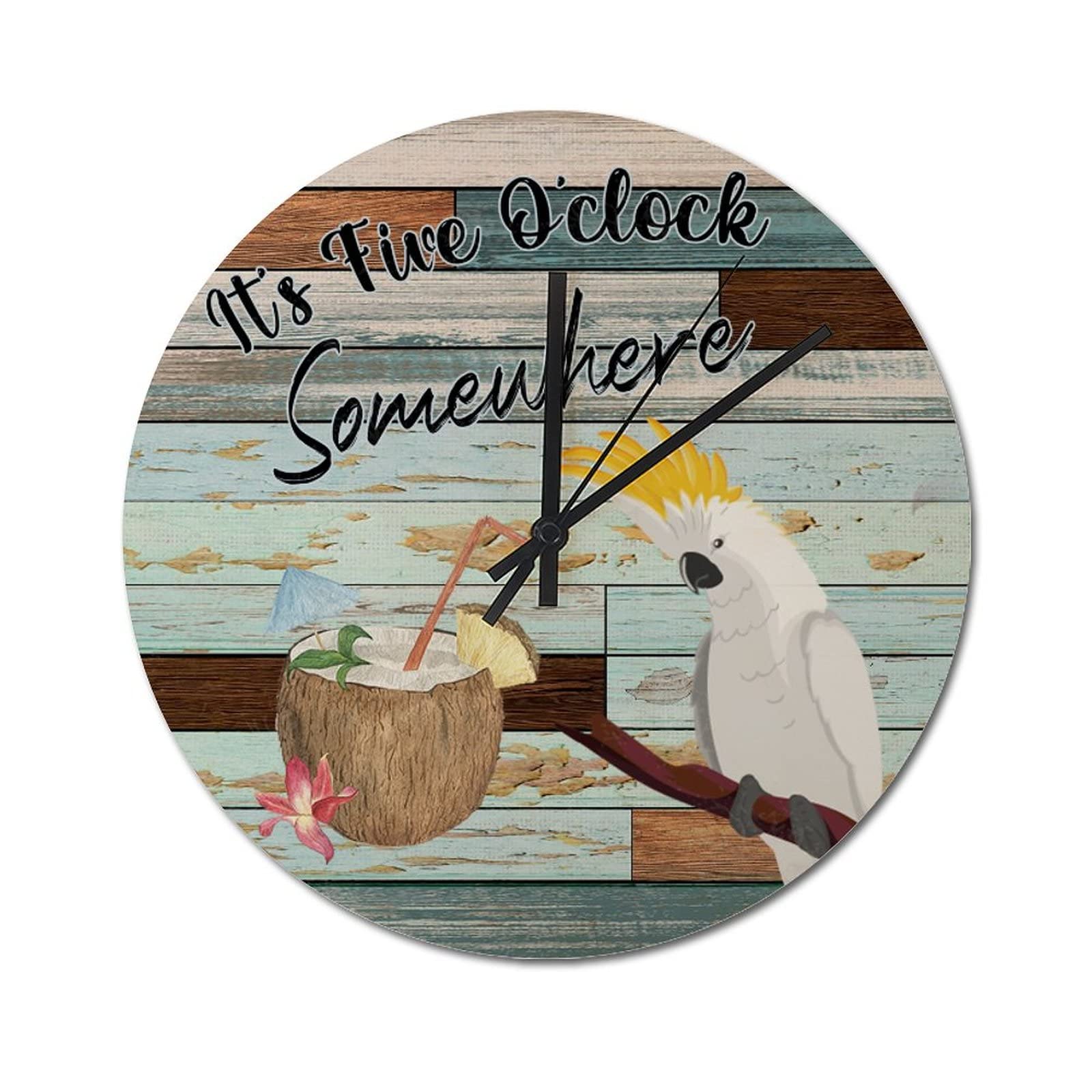 Horloge murale cadeau déco original motif perroquet style rustique