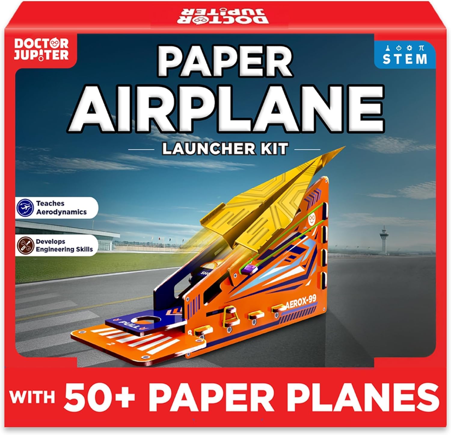Doctor Jupiter Paper Airplane Toys Kit for Kids Ages 6+ | Birthday Gifts for 6-7-8-9-10-11-12 Years Old Boys & Girls | STEM Toy with 50 Paper Airplanes and Launcher