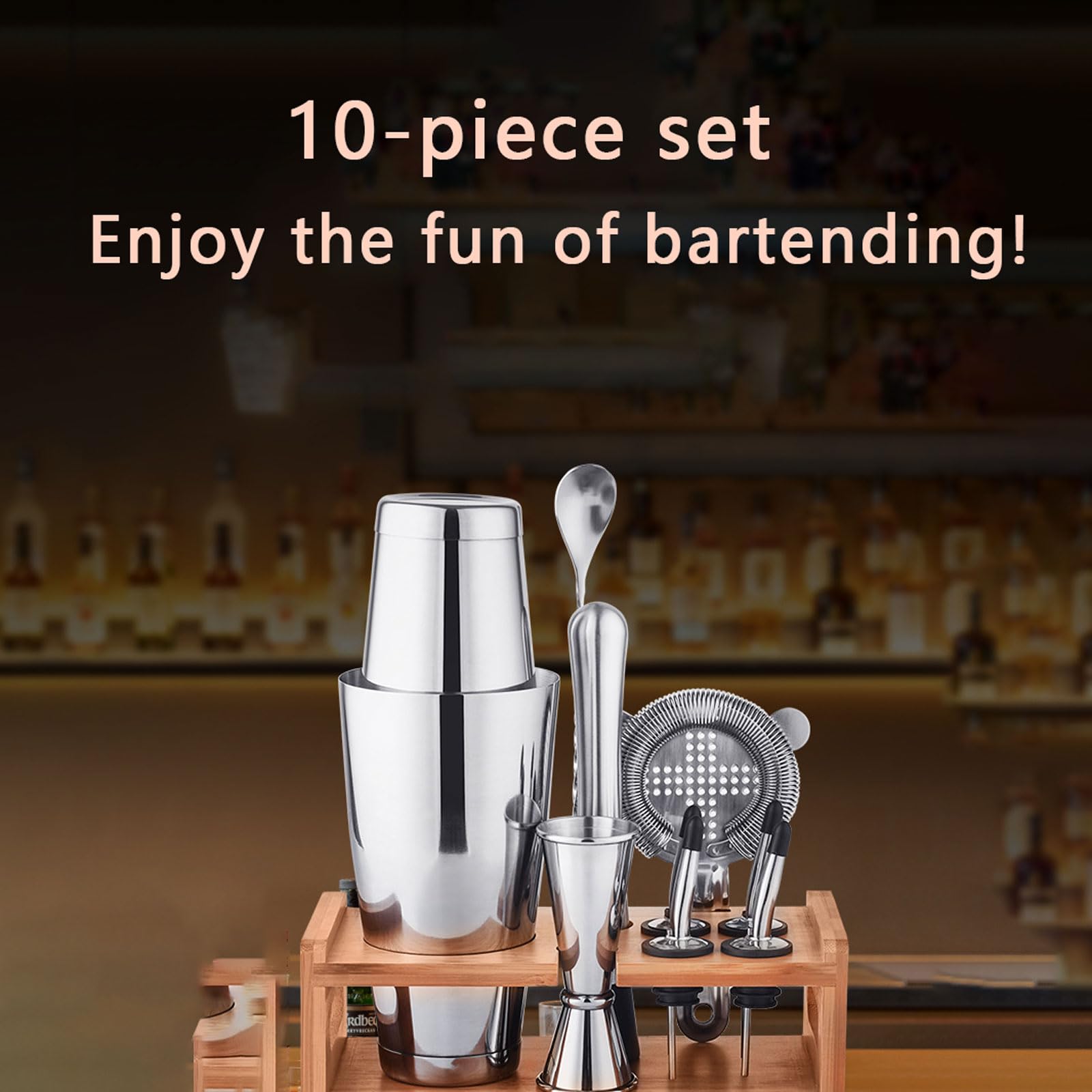 Coctelera para Cócteles Kit 10 piezas Coctelera de Acero Inoxidable Con Soporte Profesional Barman Herramientas con Mortero de Cóctel Accesorios Profesional para Mezclar Bebidas,Barra,hogar