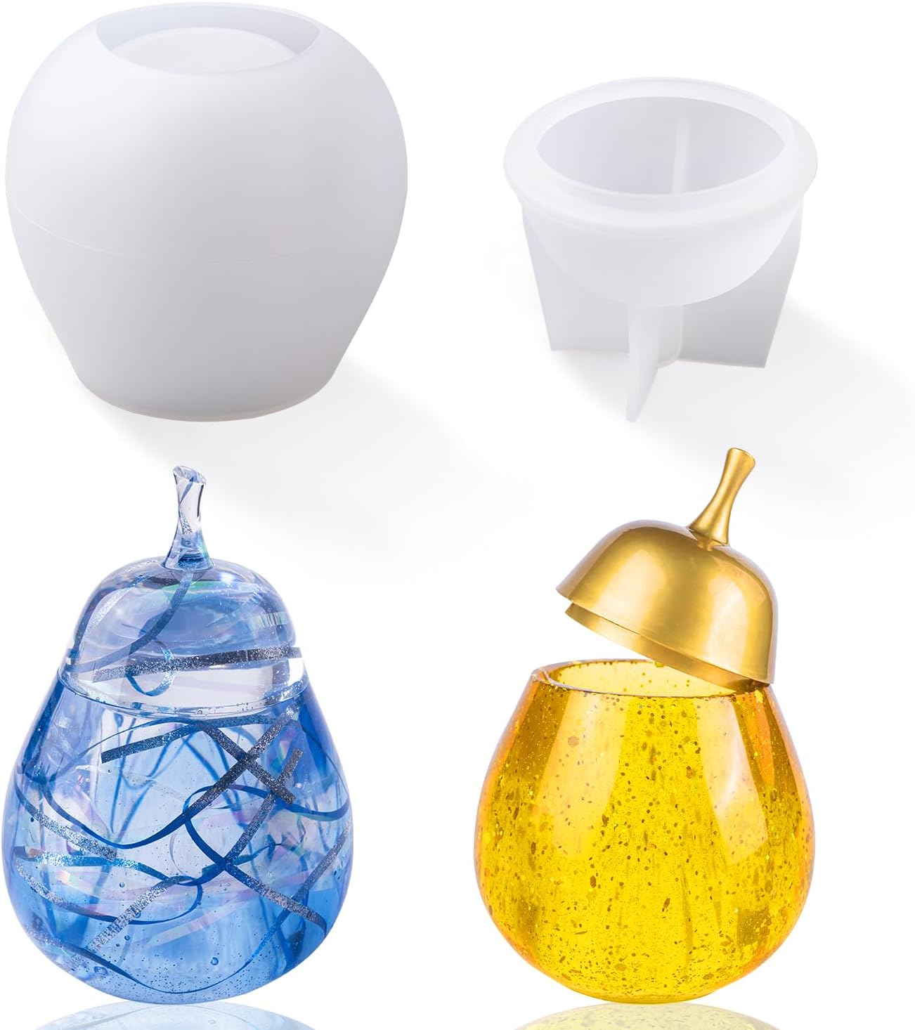 LET’S RESIN Pear Resin Molds Jar, Life-Size Silicone Jar Molds for Resin with Lid Stem, Fruit Ornaments Epoxy Resin molds for Resin Crafts, Resin Art, Christmas Decor, Gifts