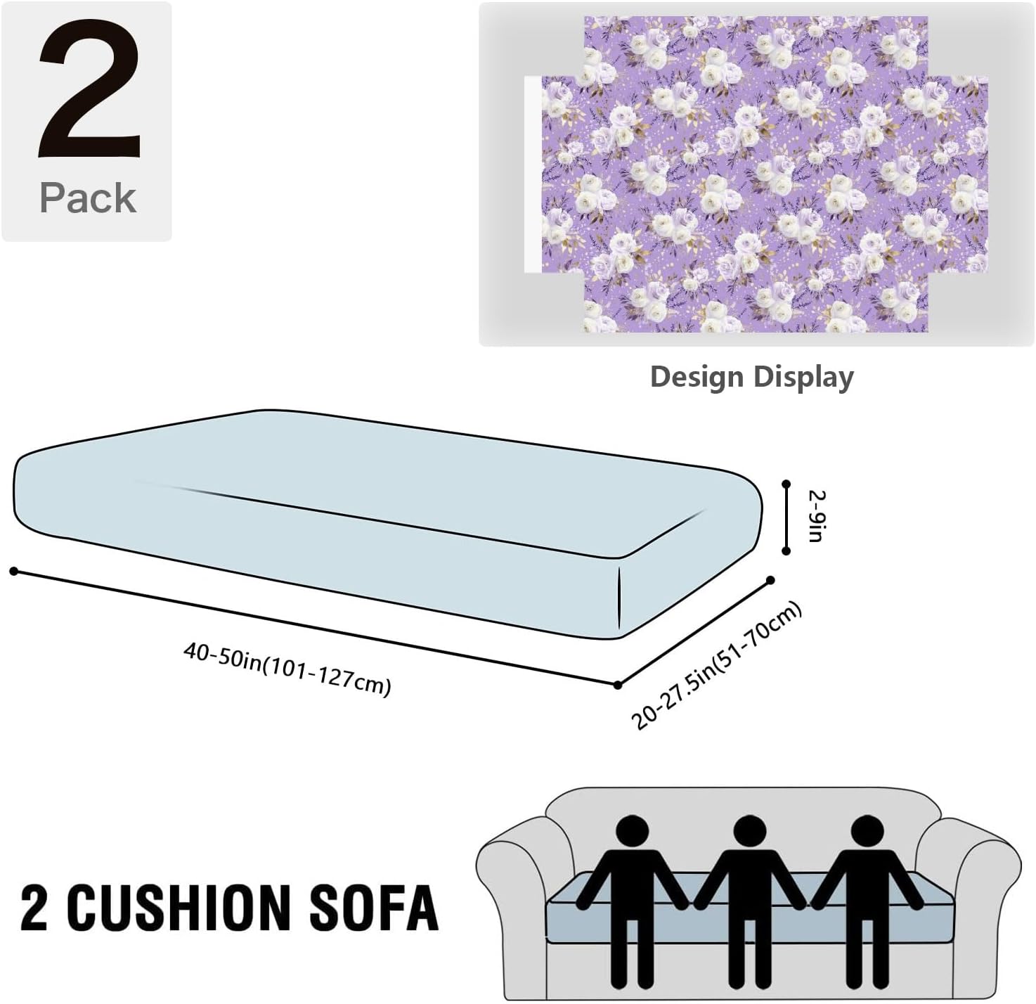Lavenders Gold Bloom Purple Loveseat Covers Couch Covers for 2 Cushion Couch, 2-Piece Stretch Sofa Slipcovers Anti-Slip Washable Furniture Protectors for Dogs Pets