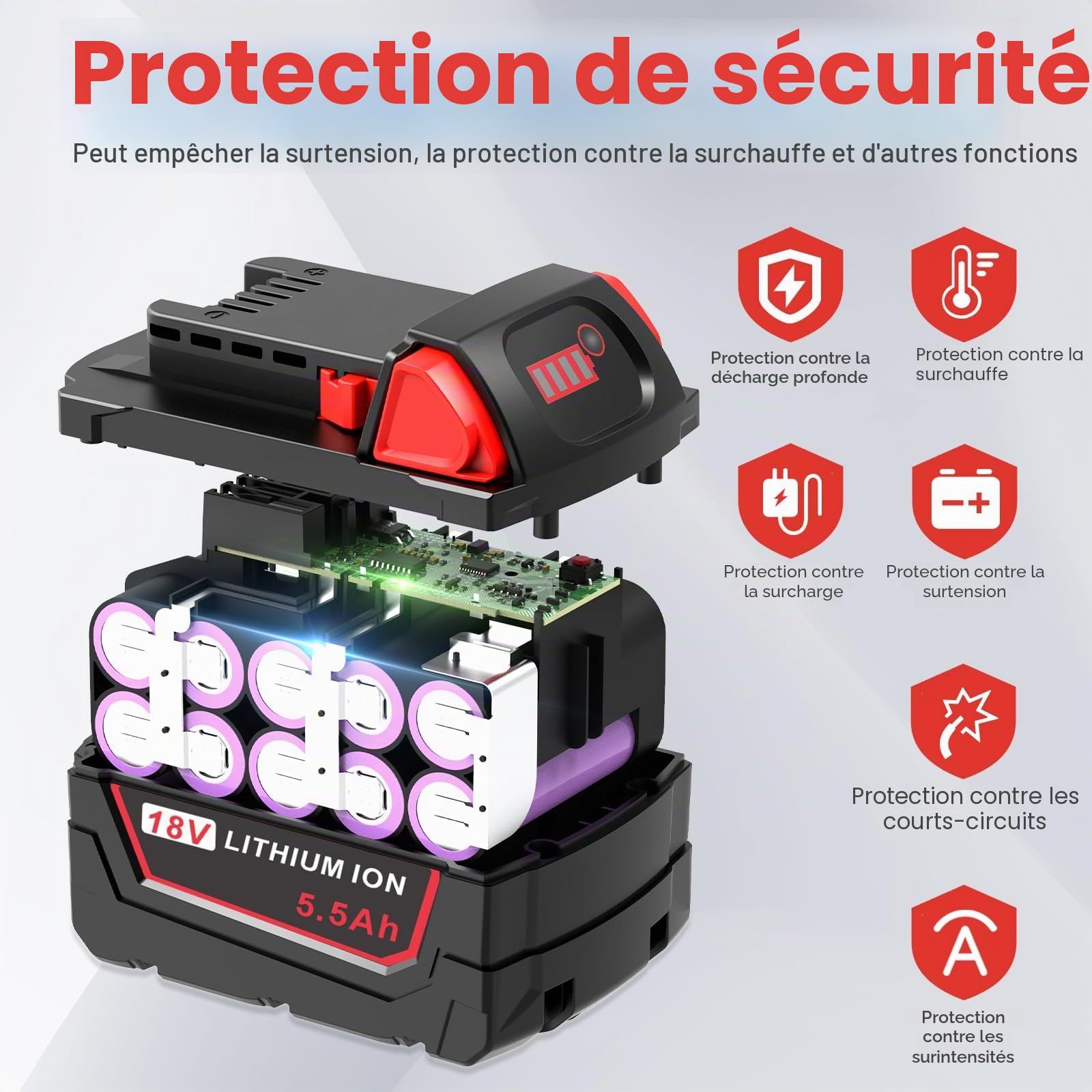LabTEC : lot de 2 batteries lithium-ion pour Milwaukee M18, Compatible avec les outils électriques sans fil Milwaukee M18 18 V : 48-11-1815, 48-11-1820, 48-11-1830, 48-11-1840, 48-11-1850, 48-11-1860
