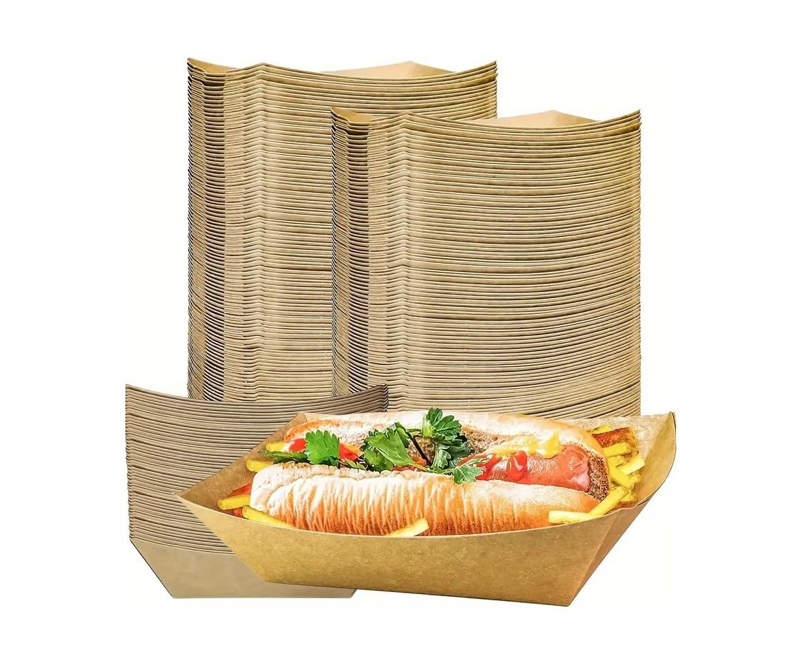 Eco-Friendly Hotdog Rolls Trays | Kraft Paper Food Serving Trays | Nachos Burger Chips Trays | Disposable Food Trays | Party Food Trays | Takeaways Trays, Stackable, Large Trays 22.5*13.5 Centimetres