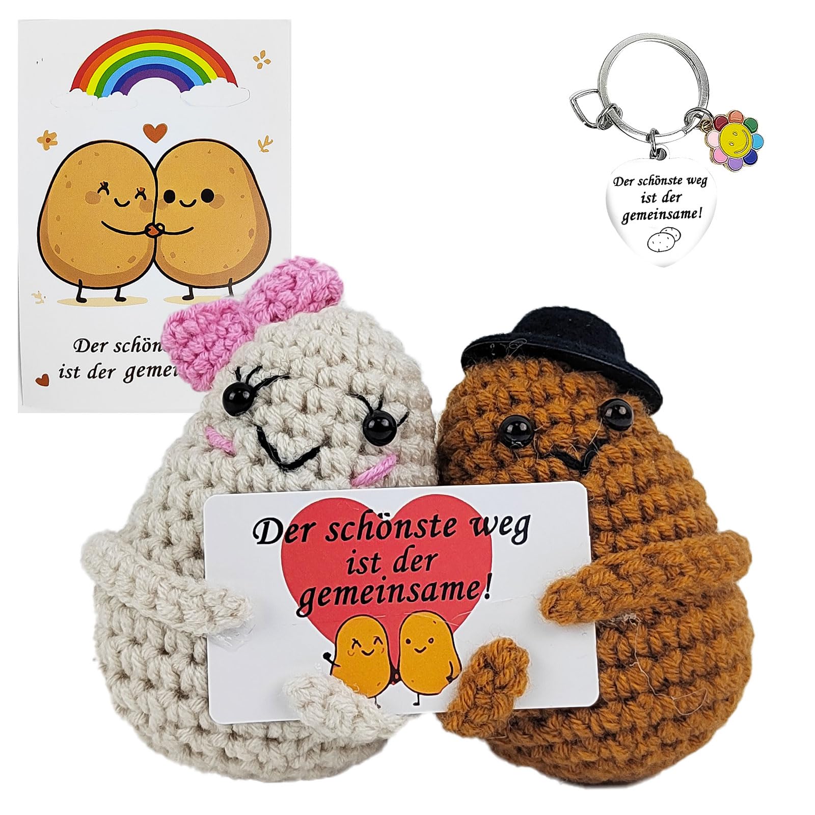2 Pezzi Positive Potato Pupazzi di Peluche, Realizzati in Lana, Pupazzi Creativi, con Biglietto e Portachiavi, Ideali per Matrimoni, Fidanzamenti e San Valentino