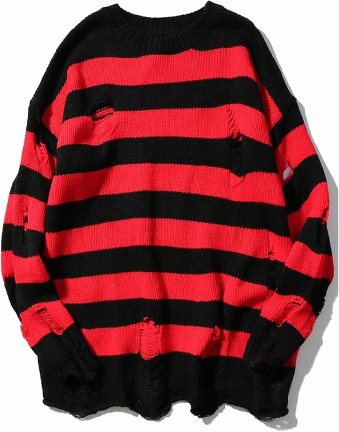 Suéter de punto de rayas negras y rojas para hombres y mujeres, Rojo, XL Ropa Suéter de punto de rayas negras y rojas para hombres y mujeres, Rojo, XL Ropa