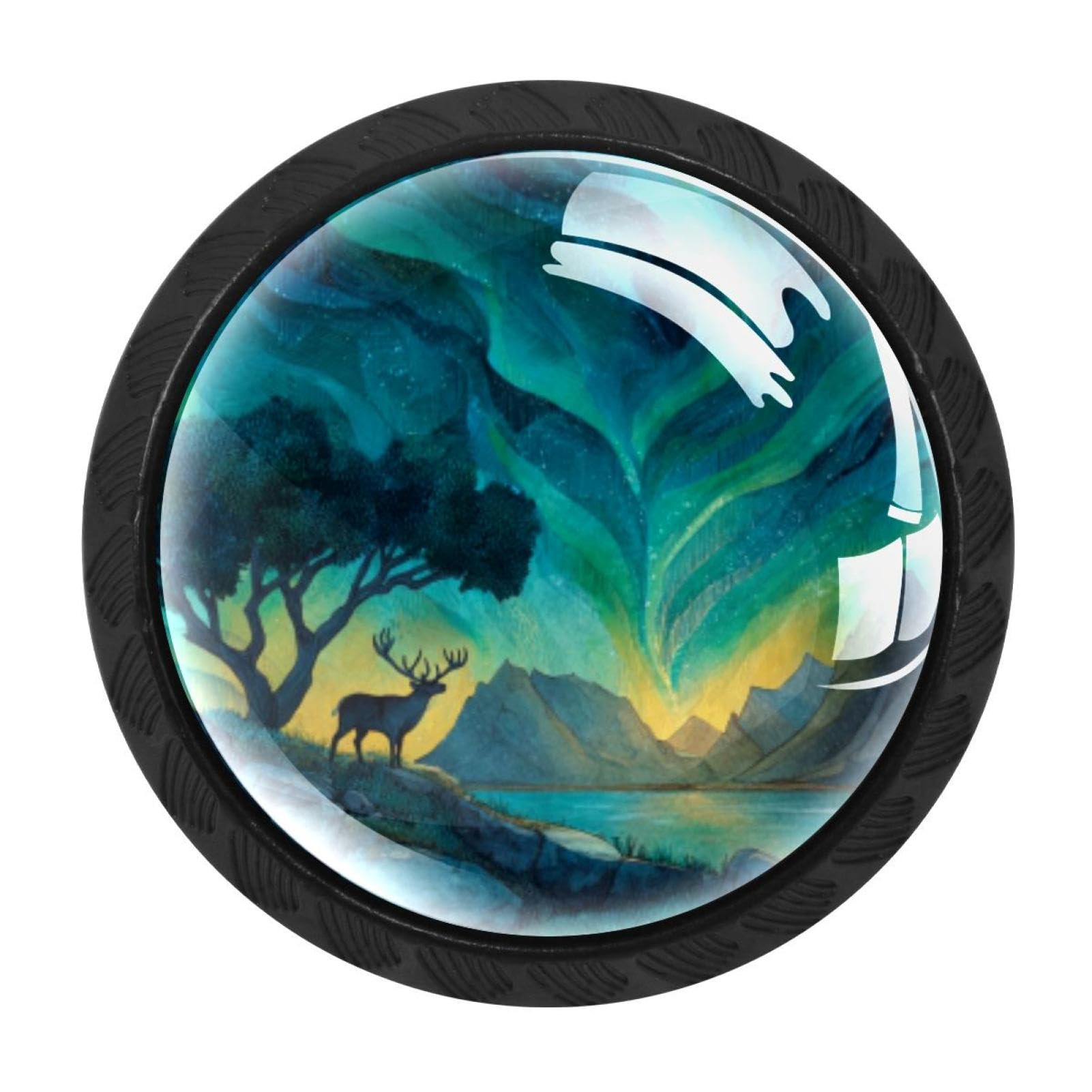 Chenzzzz Multicolored 11 4Pcs Burid The Northern Lights With A Deer (3) Dresser Knob Round Glass Drawer Knobs Pulls Cabinet Handle For Home Kitchen Office Bathroom Wardrobe Cupboard