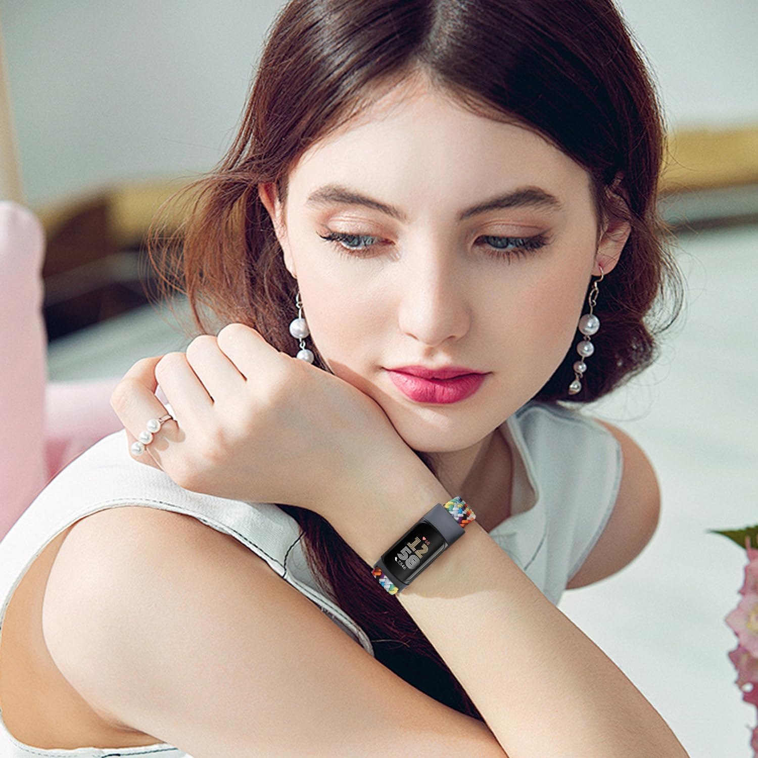 Elastic Braided Bands Compatible with Fitbit Charge 5/Fitbit Charge 6 for Women Men, Breathable Adjustable Stretchy Nylon Loop Sport Replacement Wristbands for Fitbit Charge 6 Charge 5 Straps - Image 6