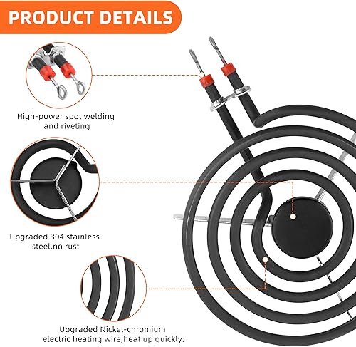 Miniatura 4 de Elemento de quemador de estufa eléctrica, 2 x MP15YA 6 pulgadas + 2 MP21YA 8 pulgadas, MP22YA Elemento de quemador eléctrico compatible con Ken-more