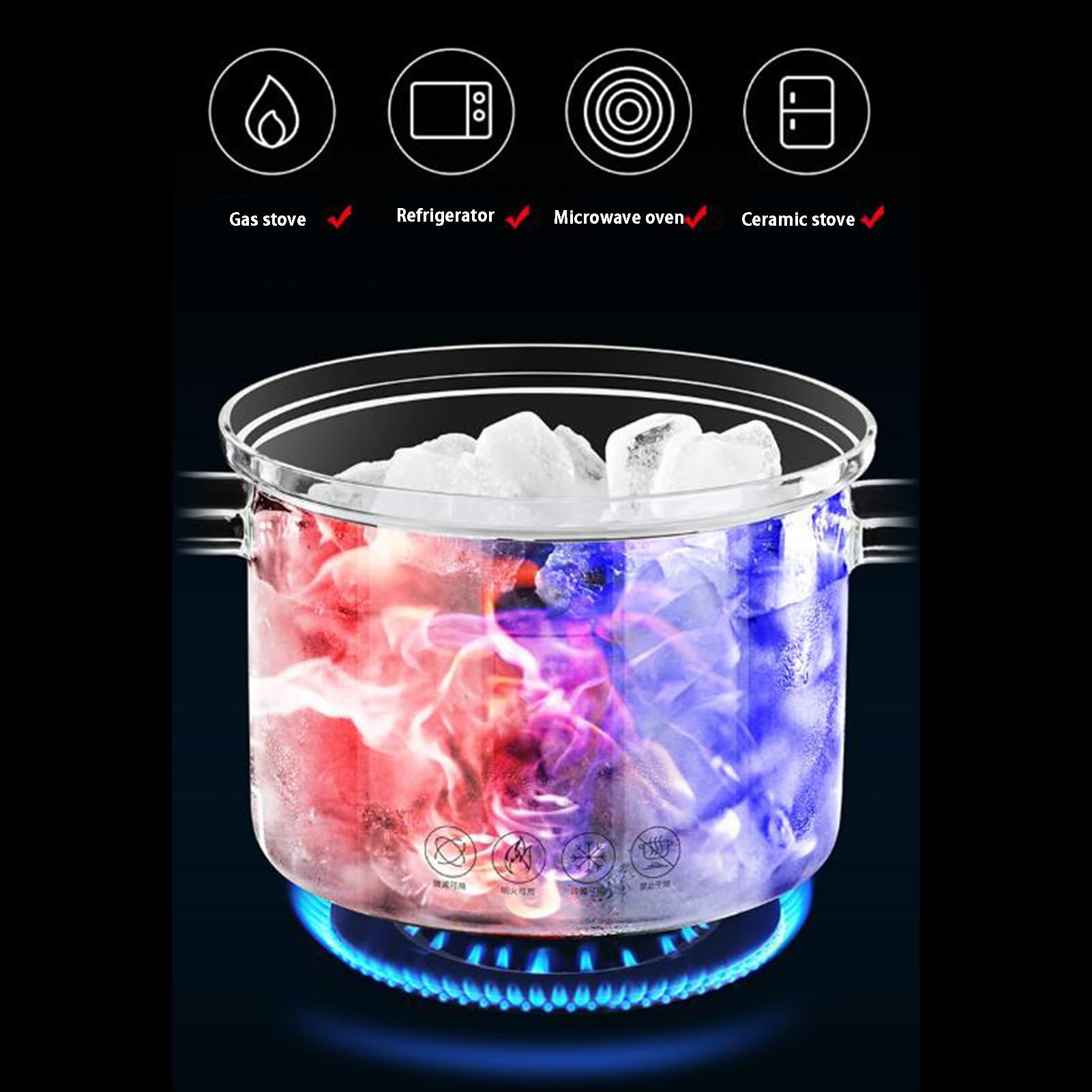Glastopf for Kochen, hitzebeständiger Suppentopf, transparenter Auflauf | Suppenschüssel mit Deckel , Glastöpfe for Suppe, Milch, Nudeln(1.8L)