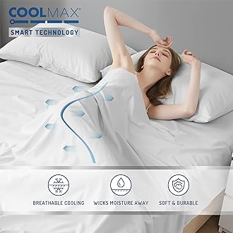 DEGREES OF COMFORT Coolmax Cooling California King Sheet Sets | Best Sheet Set for Hot Sleepers | Soft, Deep Pocket, White, 4-Pcs