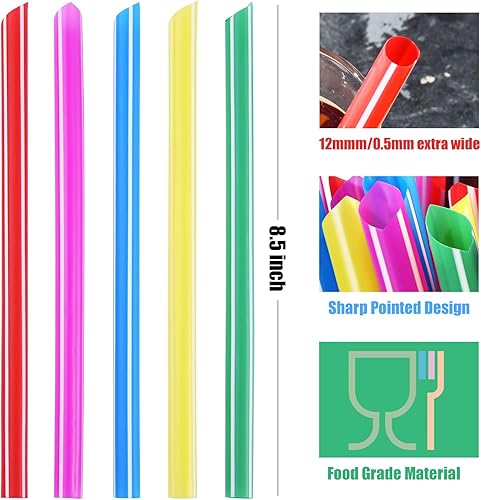 Miniatura 2 de ALINK Pajitas de plástico extra anchas para batidos de té Boba de arcoíris, 12 pulgadas de ancho x 8 12 pulgadas de largo, pajitas grandes de