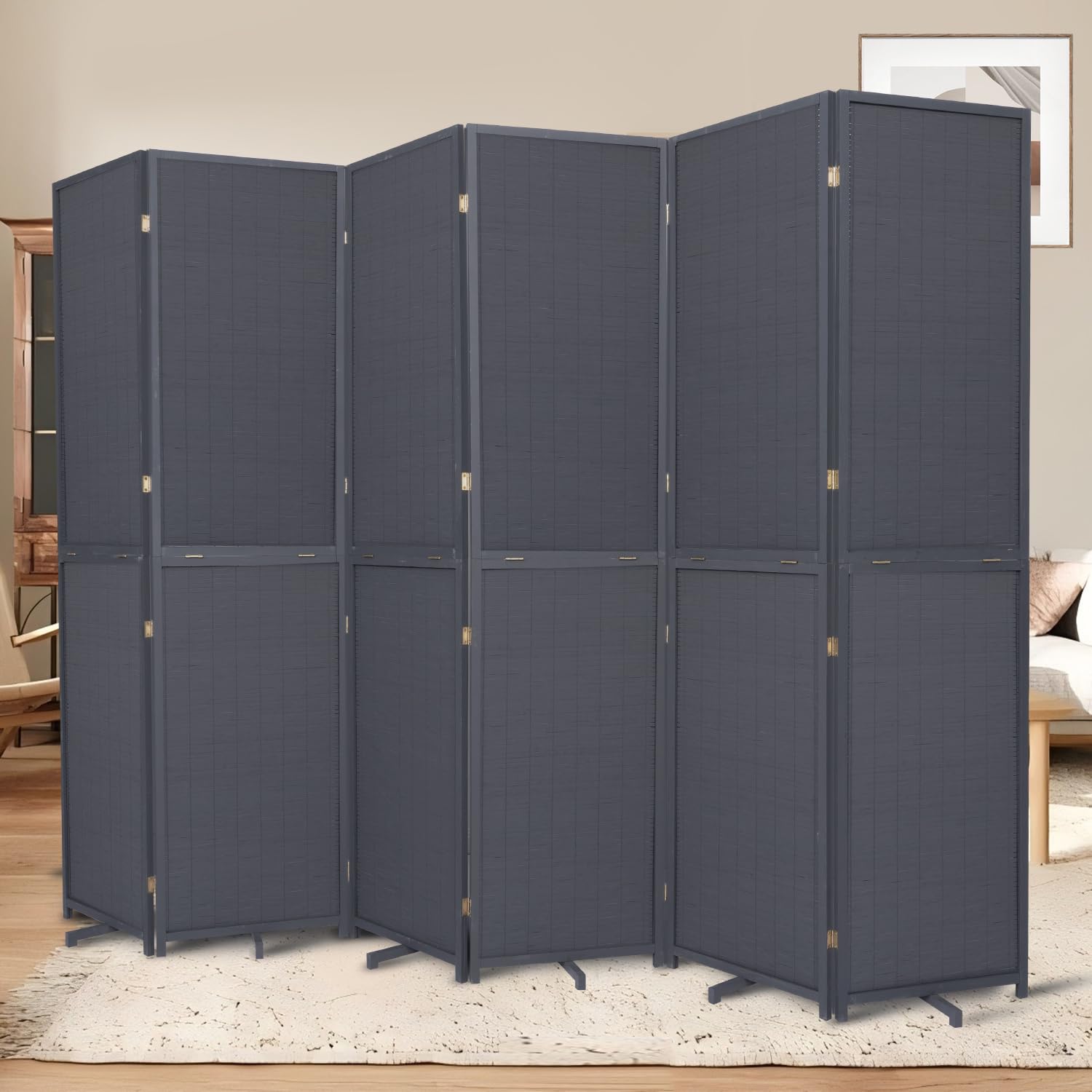Bamboo Room Divider 6 Panel Wall Divider, 106'' W x 67'' H Folding Design with Extra Stable Base, 100% Bamboo Room Divider Screen for Room Separation,