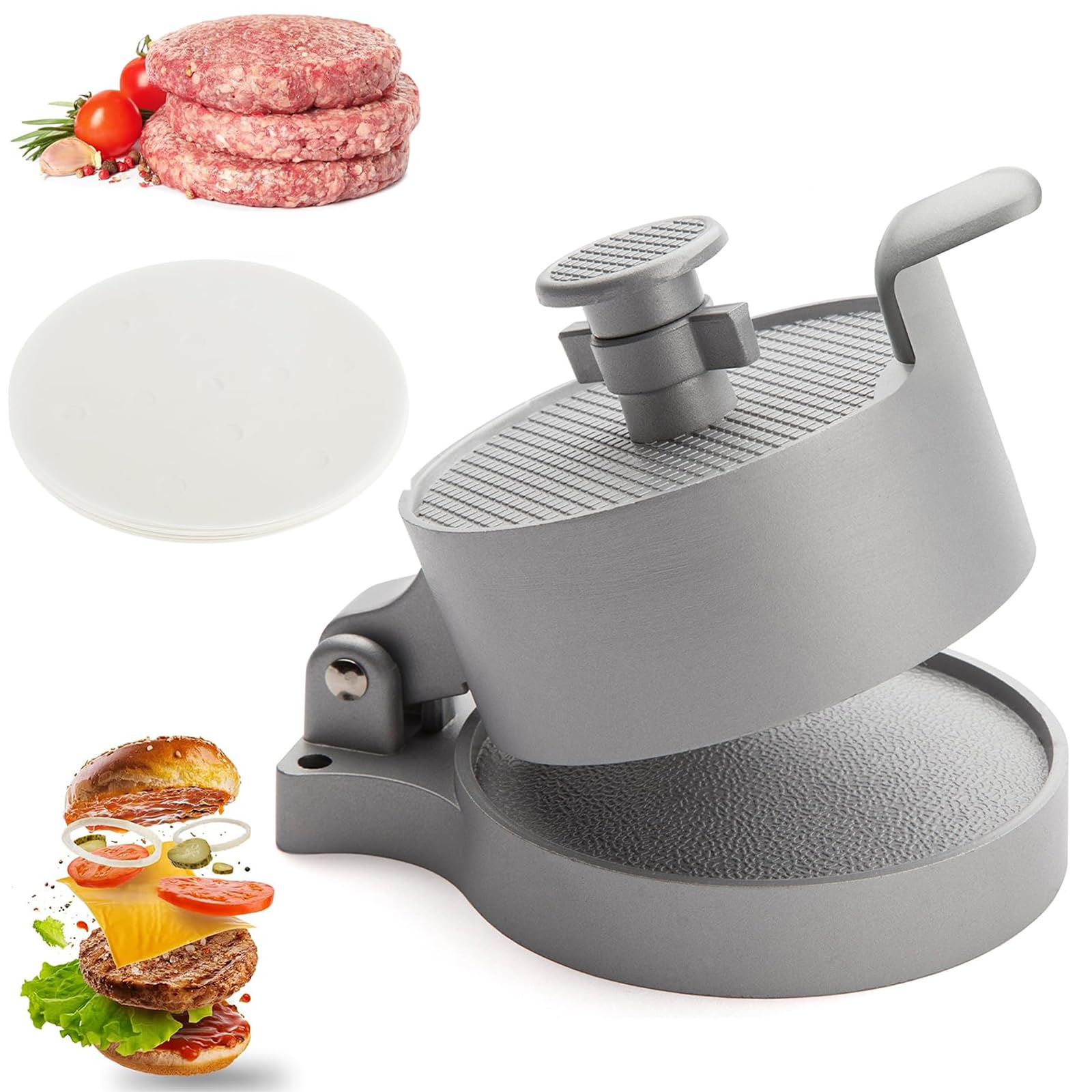 SPNOR Burger Press, Adjustable Hamburger Press Patty Maker, Non-Stick Hamburger Press Heavy-Duty Burger Press Aluminum Alloy Patty Maker Makes Patties,12.5x18cm