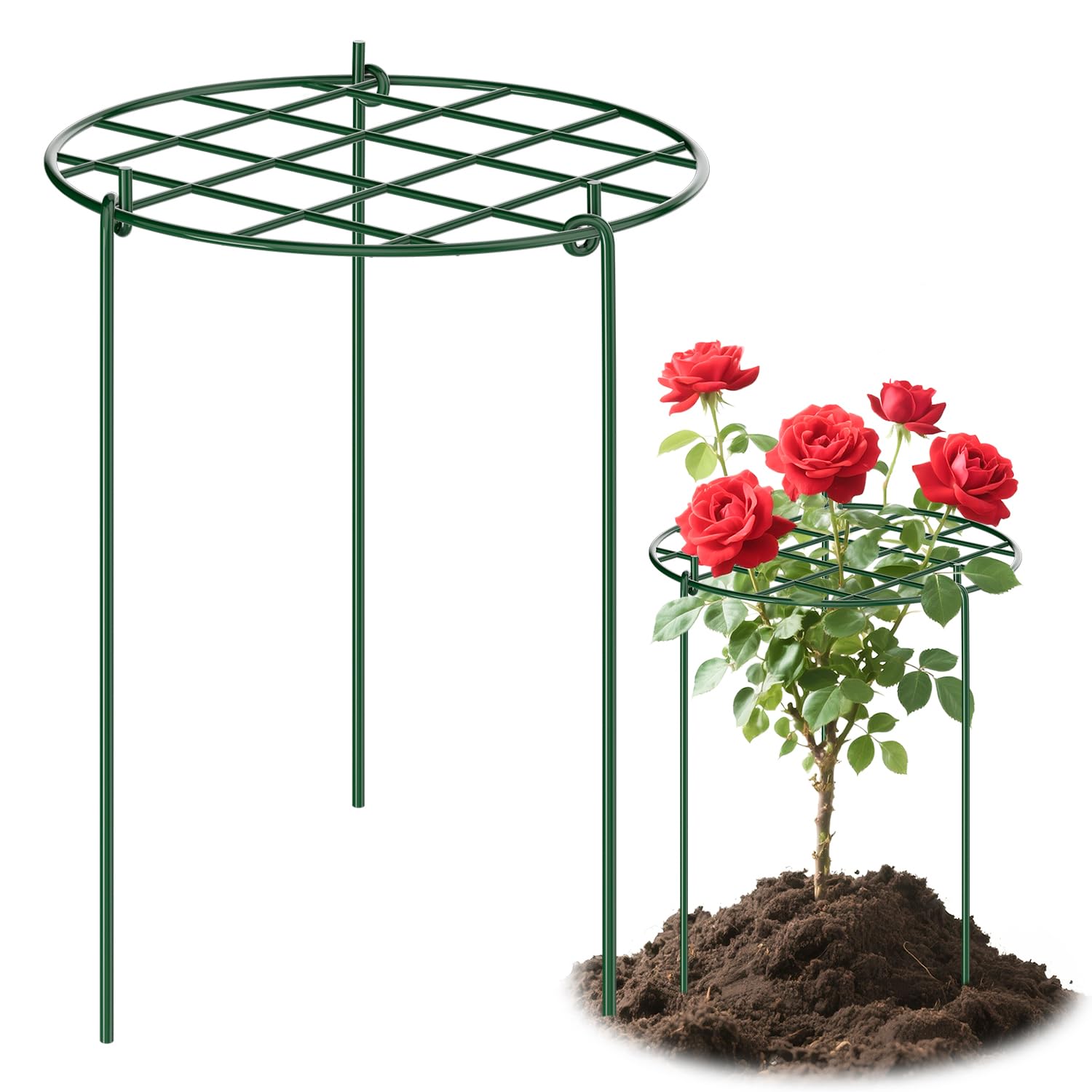 KAZITOO Round Grow Through Plant Supports, Large Flexible Metal Grow Through Grid with Detachable Leg, Strong Garden Support for Dahlia, Rudbeckia, Lupin, Agapanthus, Orchid, Peony (42x30cm-Pack of 4)