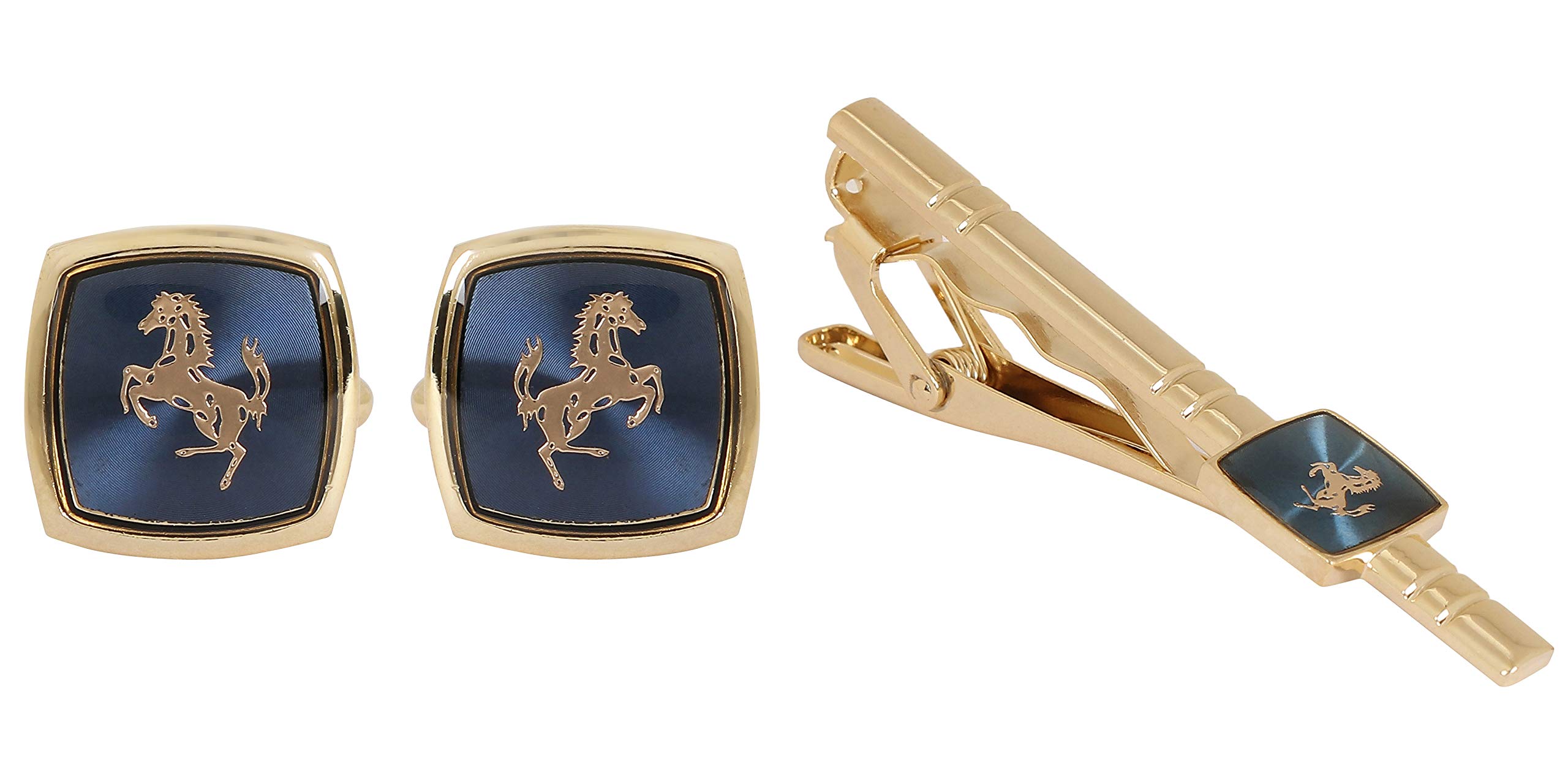 ParanoidGolden Stallion Blue Square Men's Cufflinks And Tie Pin Set