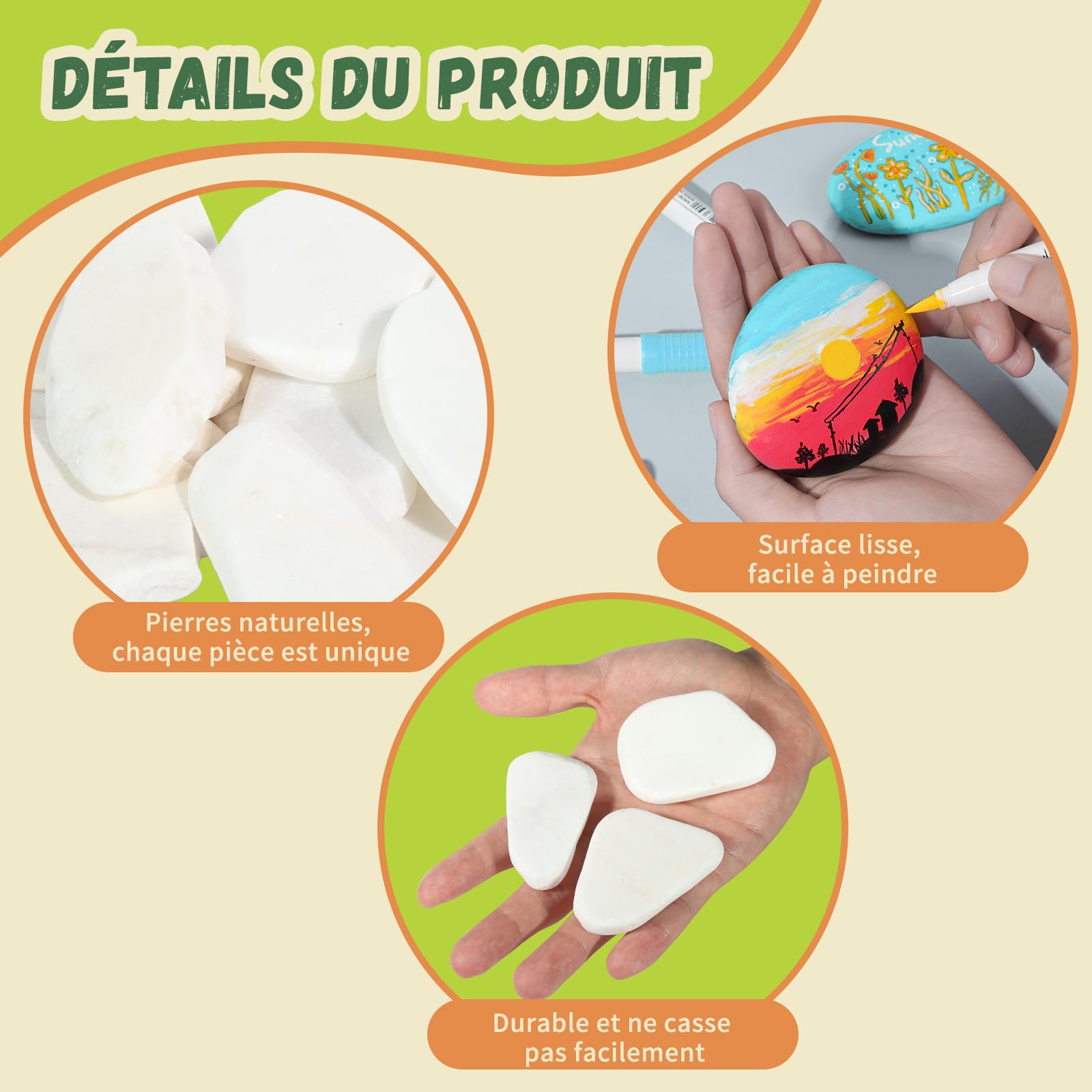 15 Galets à Peindre 5-8 cm – Pierres Naturelles Lisses et Plates, Galets de Rivière, Galets Décoratifs pour Bricolage, Décoration de Jardin, Vases, Projets Artistiques, Aménagement Paysager, Blanche