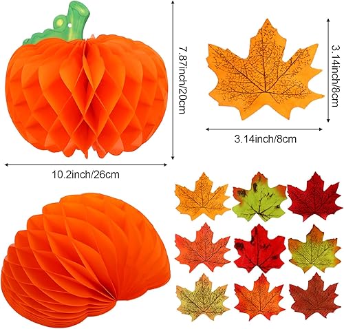Miniatura 2 de Jaloro 5 piezas de calabaza de tejido de Acción de Gracias y 200 hojas de arce de otoño, calabaza artificial, panal, centros de mesa, hojas de arce