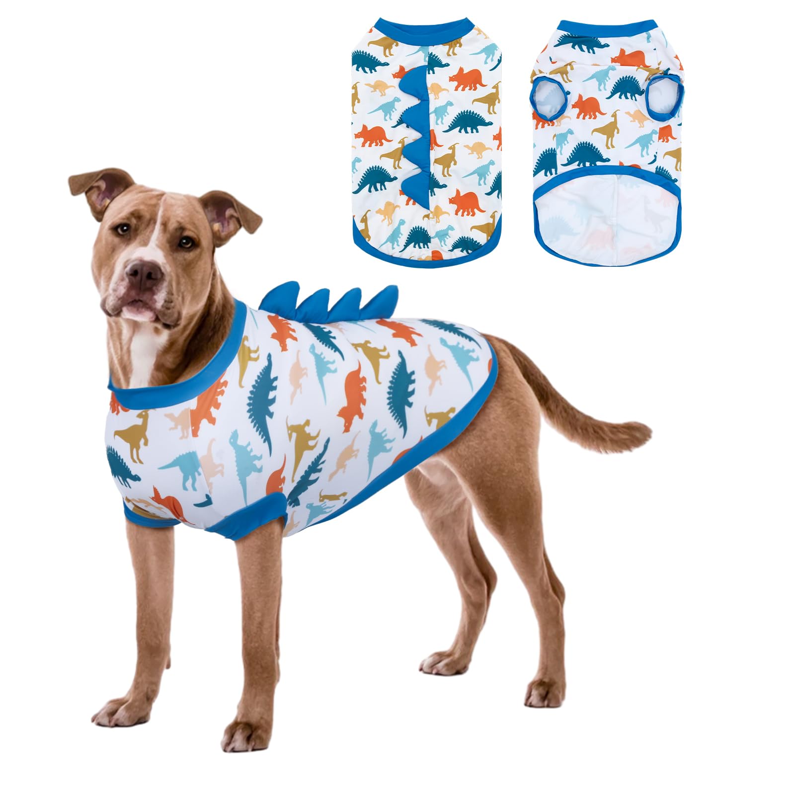 UNIPUP UPF 50+ Sun Protection Dog Shirt - Sleeveless Cooling Vest for Large Dogs Boy, Quick-Dry Pet T-Shirt with Funny Dinosaur Horns, UV Protective Breathable Dog Clothes U-COSBX02L
