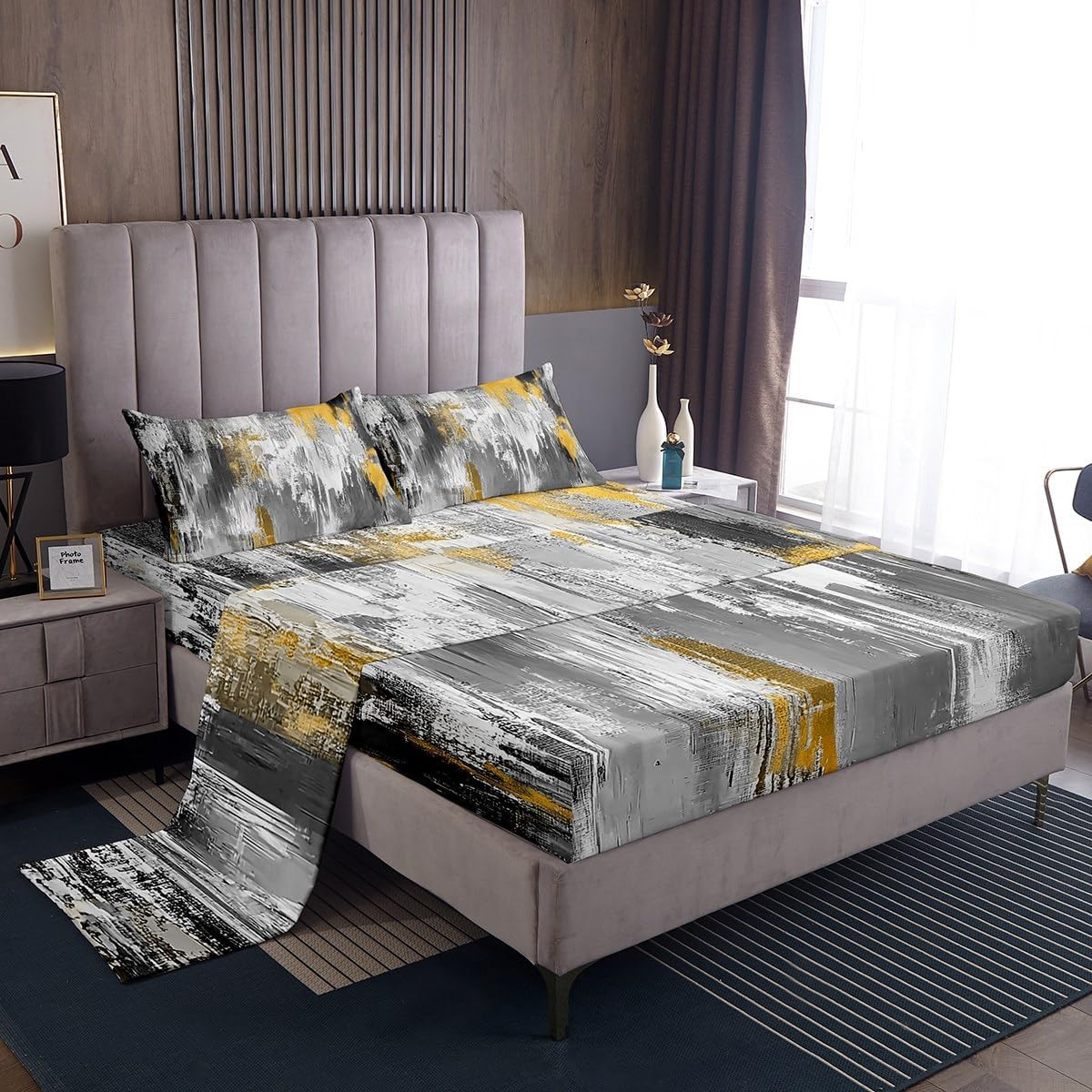 jejeloiu Abstract Art Bed Sheets Set for Kids Boys Girls Twin Size Pink Gold Gradient Fitted Sheet Lightweight Retro Art Bedding Collection Modern Bedding Set