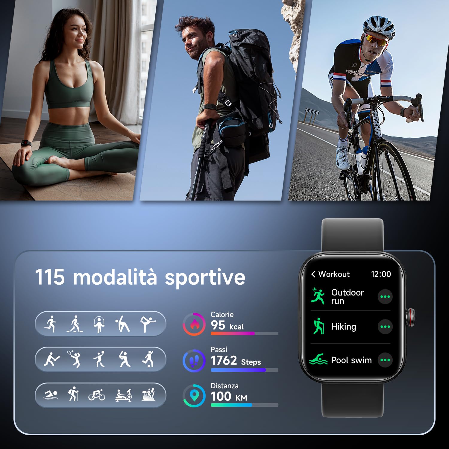 WMK Smartwatch Uom Orologio Fitness con Rispondere/effettuare Chiamate Cardiofrequenzimetro Sonno Alexa SpO2 Contapassi-IP68 Smart watch donna con 110+ Sportive calorie Giochi per iOS Android(Nero)