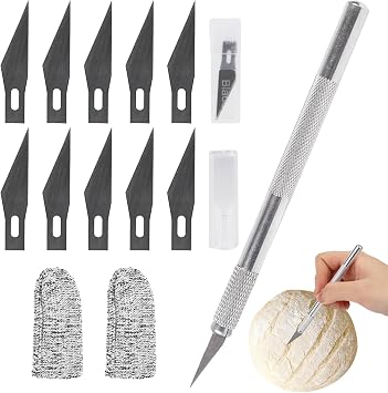 Bread Scoring Tool, Sourdough Razor Scorer & Scoring Lame with 11 Blades, Safety Cover & 2 Finger Sleeves Stainless Steel For Home Bakers, Sourdough Starter Lovers, Hobbyists & Baking Enthusiasts