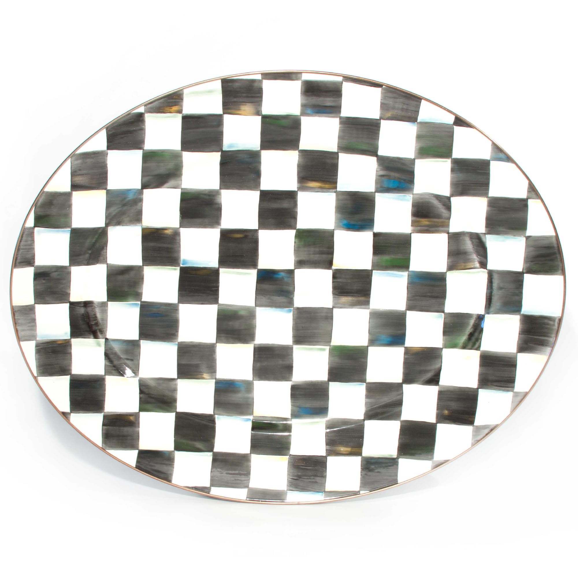 MACKENZIE-CHILDS Enamel Oval Platter, Serving Plate for Entertaining, Large, Black-and-White Courtly Check