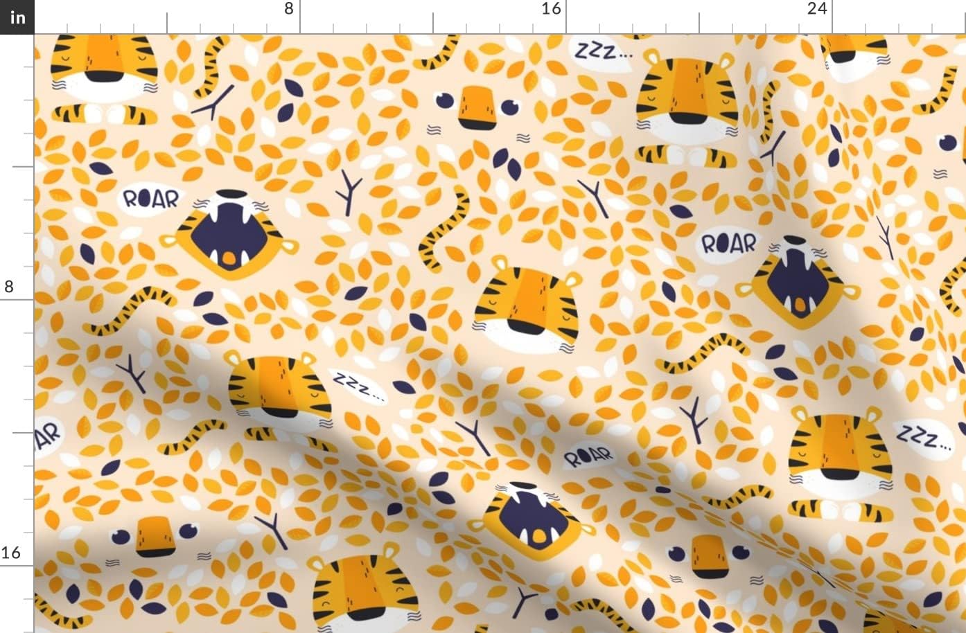 Spoonflower Fabric - Wild Orange Tiger Leaves Unisex Animals Nursery Printed on Organic Cotton Sateen Fabric by The Yard - Sewing Quilting Apparel Home Decor