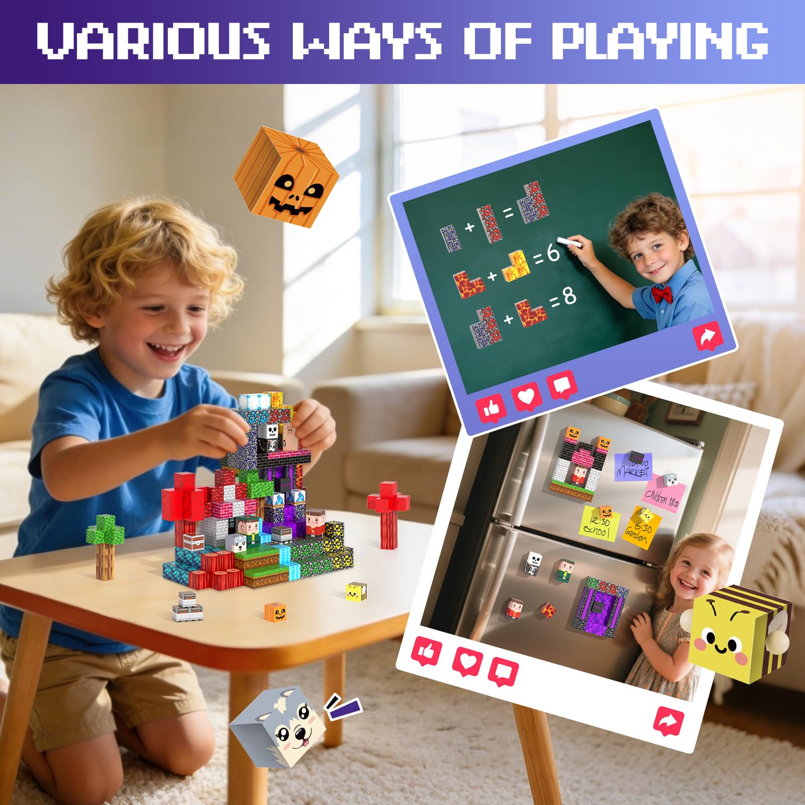 Blocco costruzione magnetica 200 pezzi, costruzione magnetica bambino per 3+ anni, cubo magnetico ragazzo ragazza, giochi magnetici per bambini avventure regalo per Natale compleanno