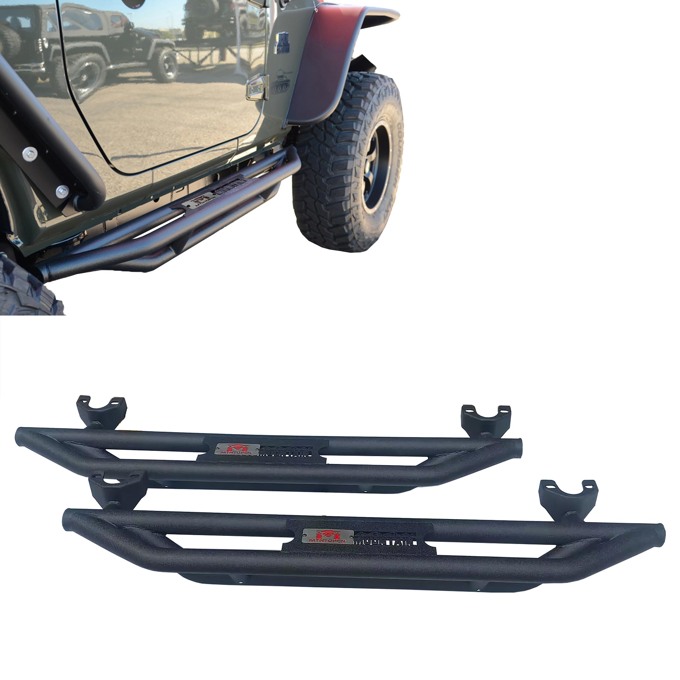 MTNTOPCN Running Boards Nerf Bars 3 Tube Side Step Bar Compatible for 2007-2018 Jeep Wrangler JK JKU 2 Door