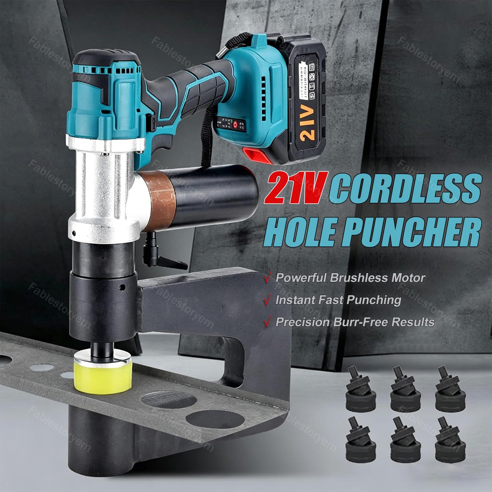 Punzonatrice Idraulica Portatile, Kit di Punzonatura a Batteria 21V con 6 Set di Punzoni e Matrici, 2 Batterie e Custodia Compatta per Trasporto - per Cantiere, Lavori Esterni e in Campo MZS 32B