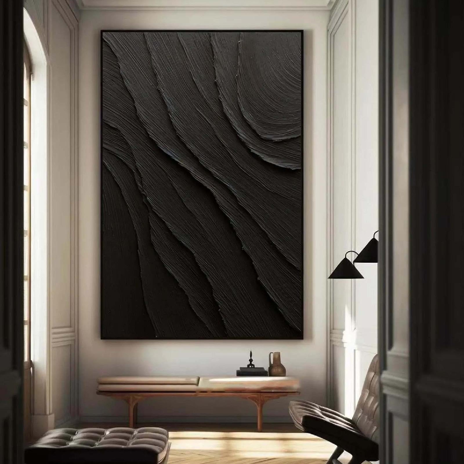18meng Art Leinwand Bilder WandAbstrakt Schwarz 200x100 cm Leinwandbilder auf leinwand Modern XXL Groß Minimalistische Wandkunst Bilder für Wohnzimmer Schlafzimmer Wanddeko Bilder No Framed