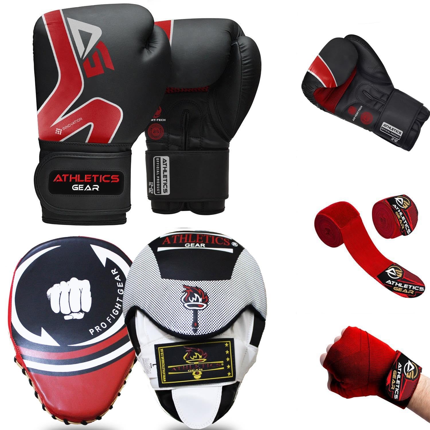 ATHLETIC GEARS SET – A Pair of Boxing Gloves, Boxing Pads, & Hand Wraps (14 oz) — image 1