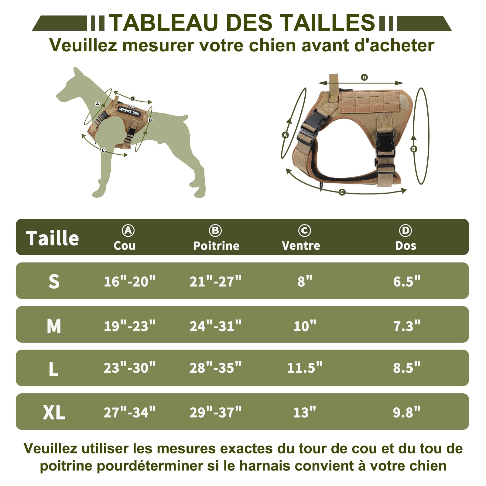 COMSLE Harnais Tactique Anti-Traction pour Chien Petit Moyen Grand Chien