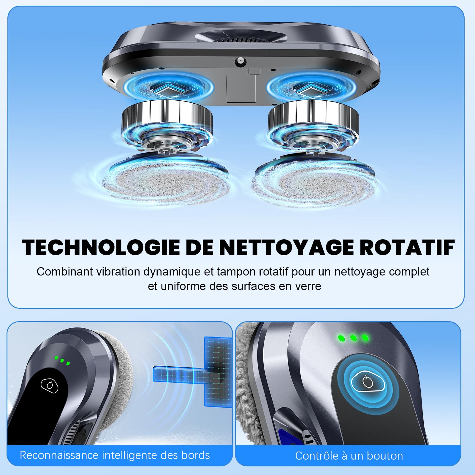 Robot Lave Vitres 2026 Version Améliorée, Puissance d'Aspiration 6000 Pa Double Buse, 3 Modes de Nettoyage, Planification de Trajet pour Entretien des Vitres & Surfaces Vitrées W22D