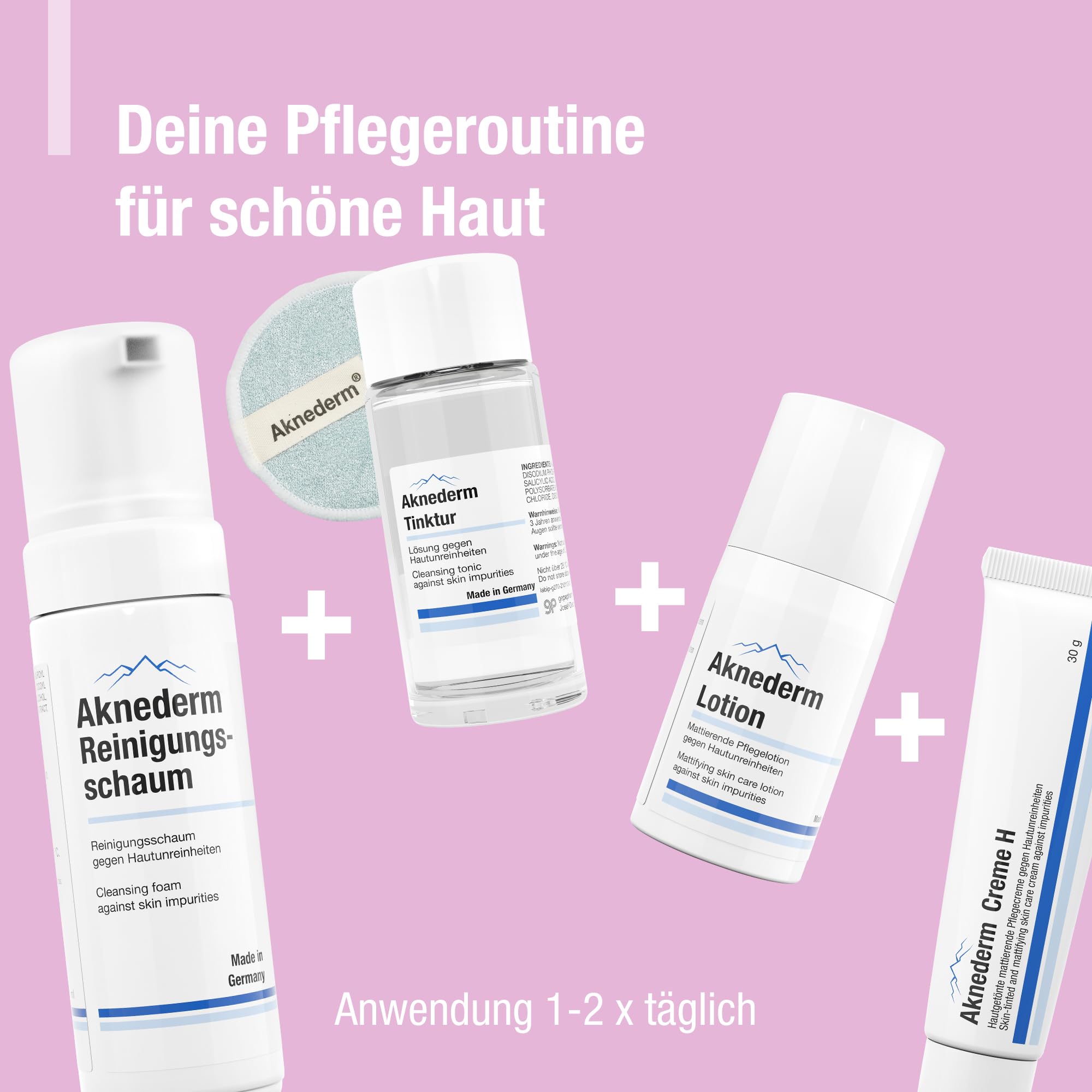 aknederm Premium Set für normale Haut - Set mit Tinktur/Reinigungsschaum/Lotion/Creme H & Reinigungspads - natürliches Skincare Set - ideal zur Akne Behandlung 780g
