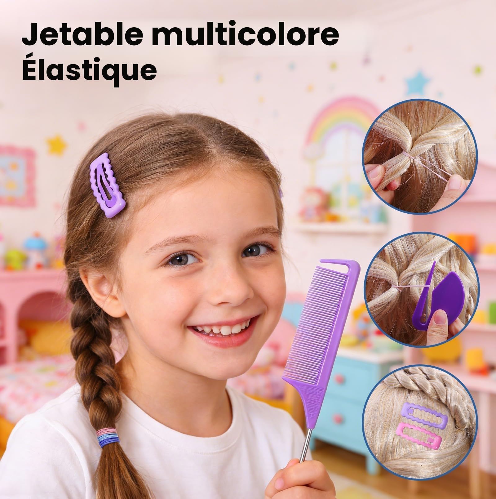 Mini élastiques pour cheveux en 32 couleurs – Set avec 16 outils pour le coiffage, 2000 mini élastiques, coupeur et accessoires de Noël pour filles