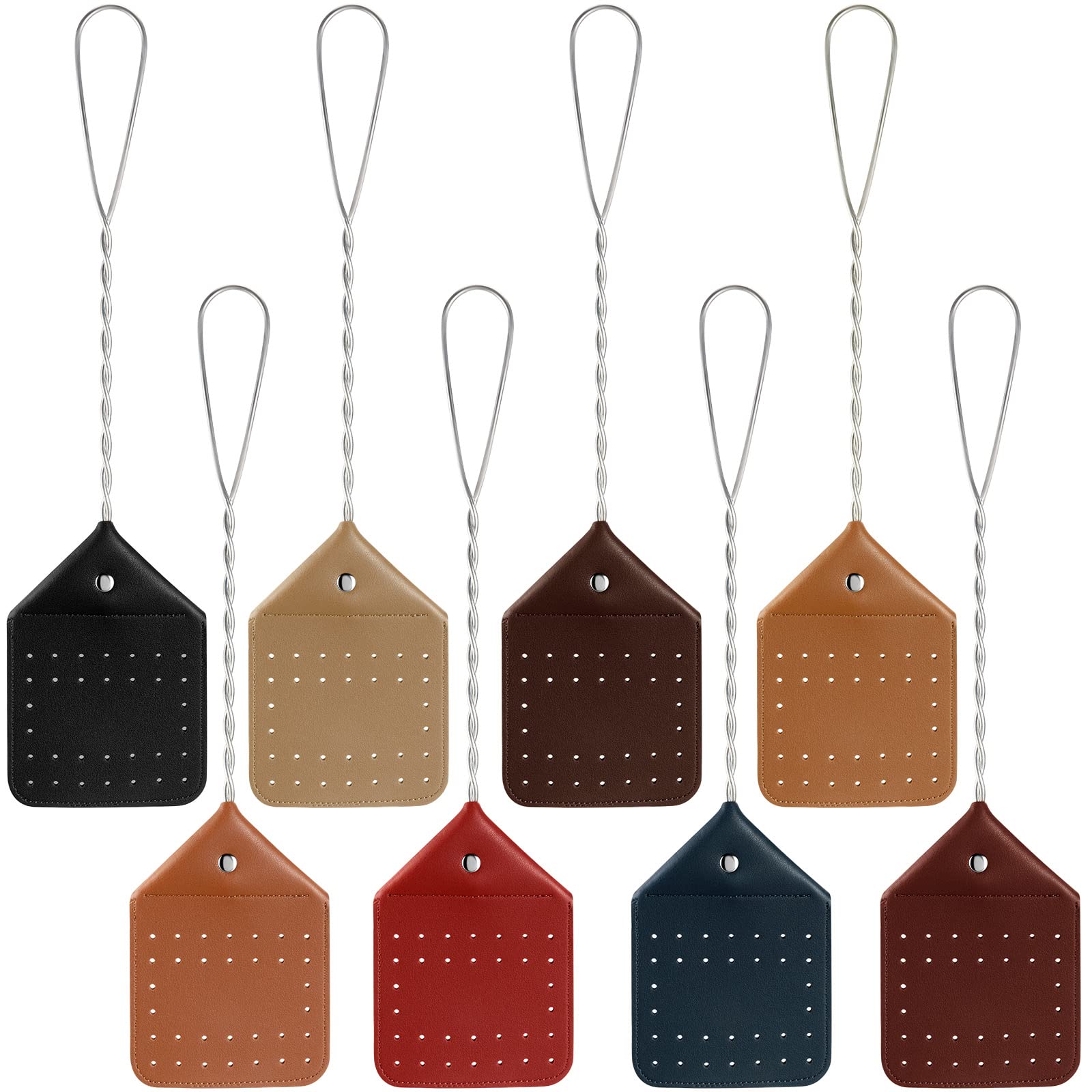 8 Pack 17" Leather Fly Swatter Manual Heavy Duty Flyswatter with Long Handle Rustic Wasp Swatter for Kitchen Home Indoor Outdoor Flies(Multi Colors, Metal Handle)
